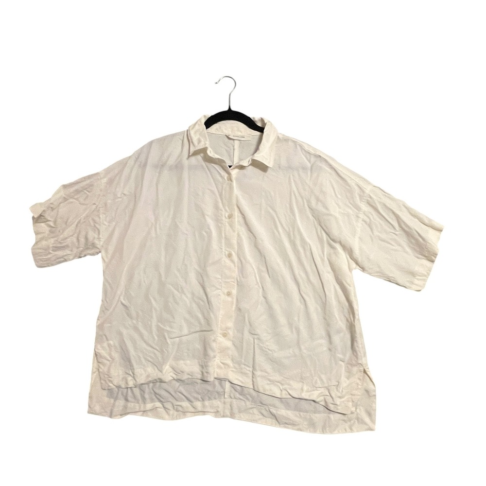 Everlane Tencel Short Sleeve Shirt Women L Bone White Boxy Minimalist Eco Modern